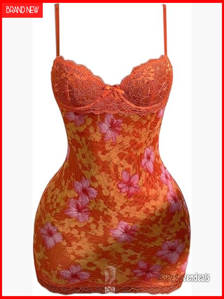 Women's Floral Lace Trim Mini Dress Spaghetti Strap Bodycon Party